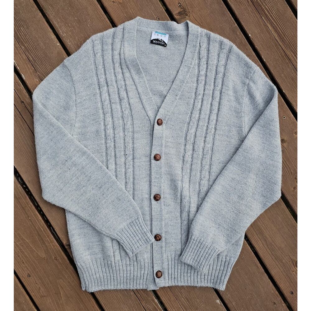 Iron Mountain Clothing Vintage Cardigan Knit Sweater Gray Button Womens XL
